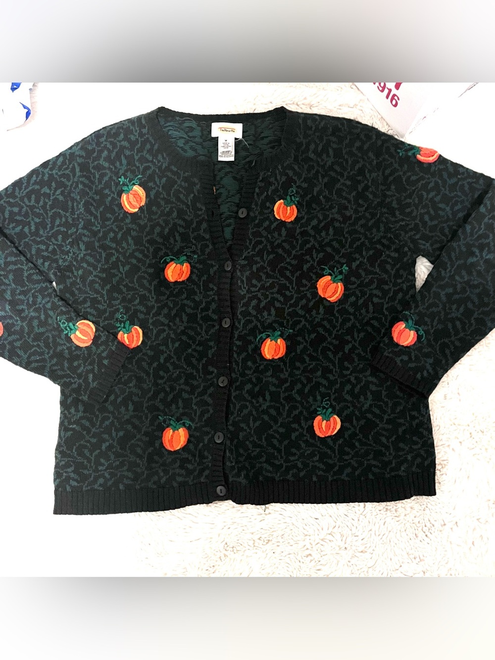 Vintage Talbots Knit Pumpkin Sweater Cardigan Women’s medium Halloween fall